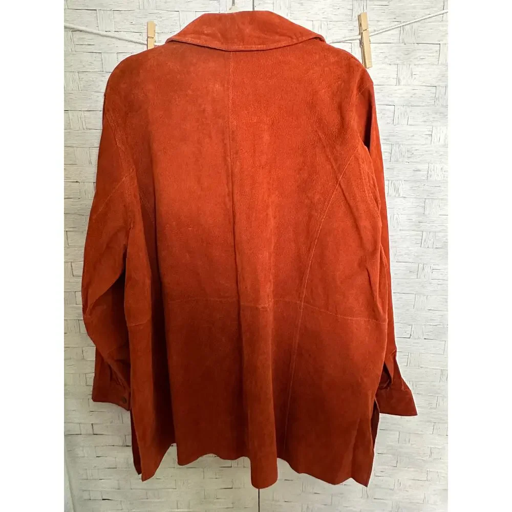 Ashley Stewart women's leather jacket skirt set vintage burnt orange plus size‎